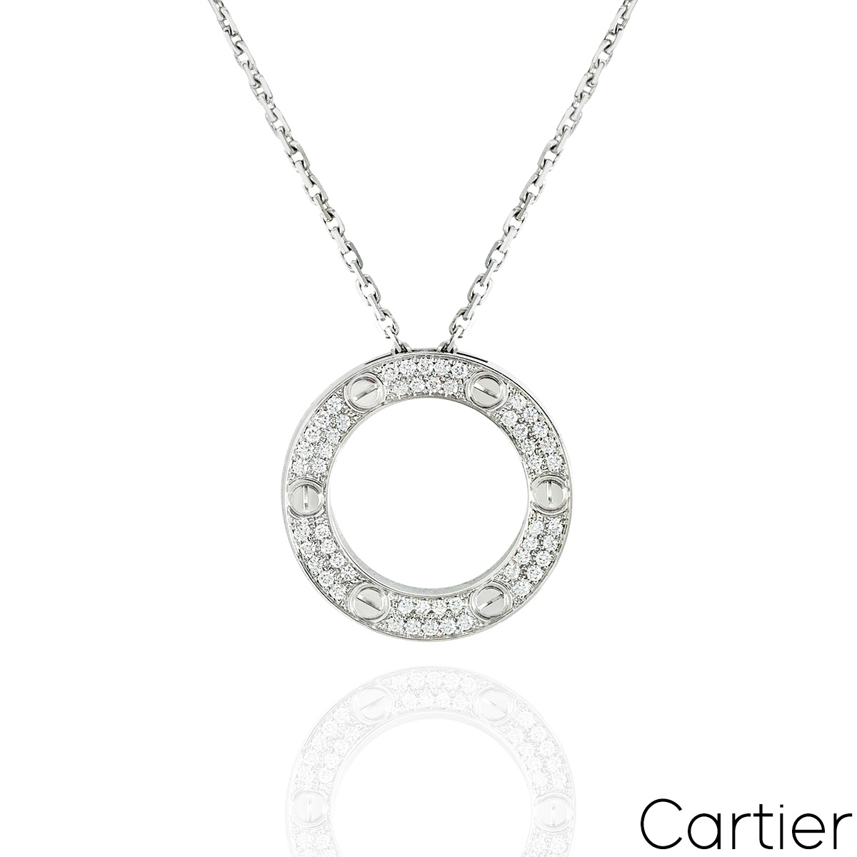 Cartier White Gold Diamond Paved Love Necklace B7058000 Cartier White Gold Diamond Paved Love Necklace B7058000
